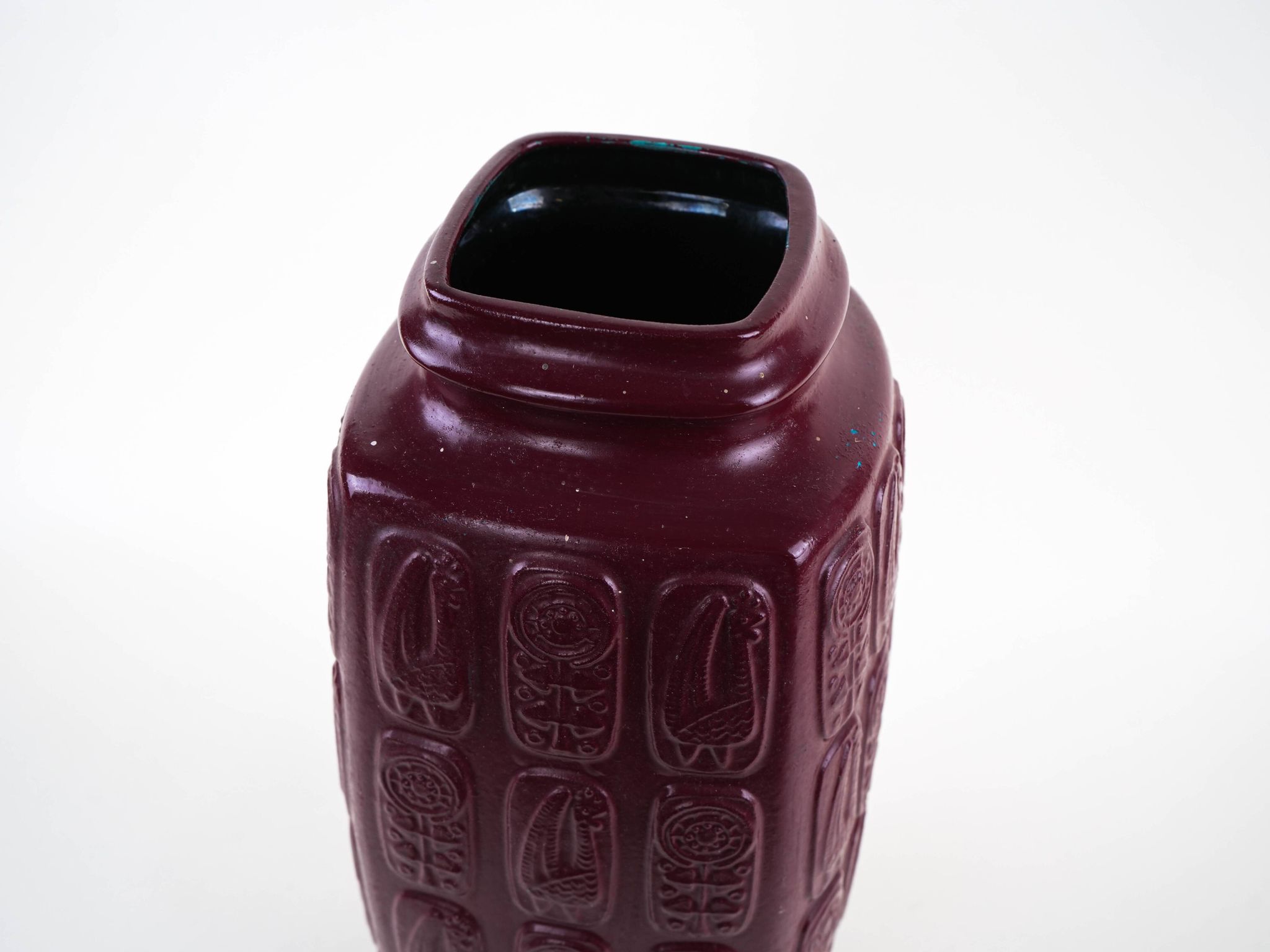 Bay Keramik ceramic vase with floral relief, burgundy glaze, Germany, 1970s