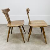 Pair of T chairs brutalists solid wood