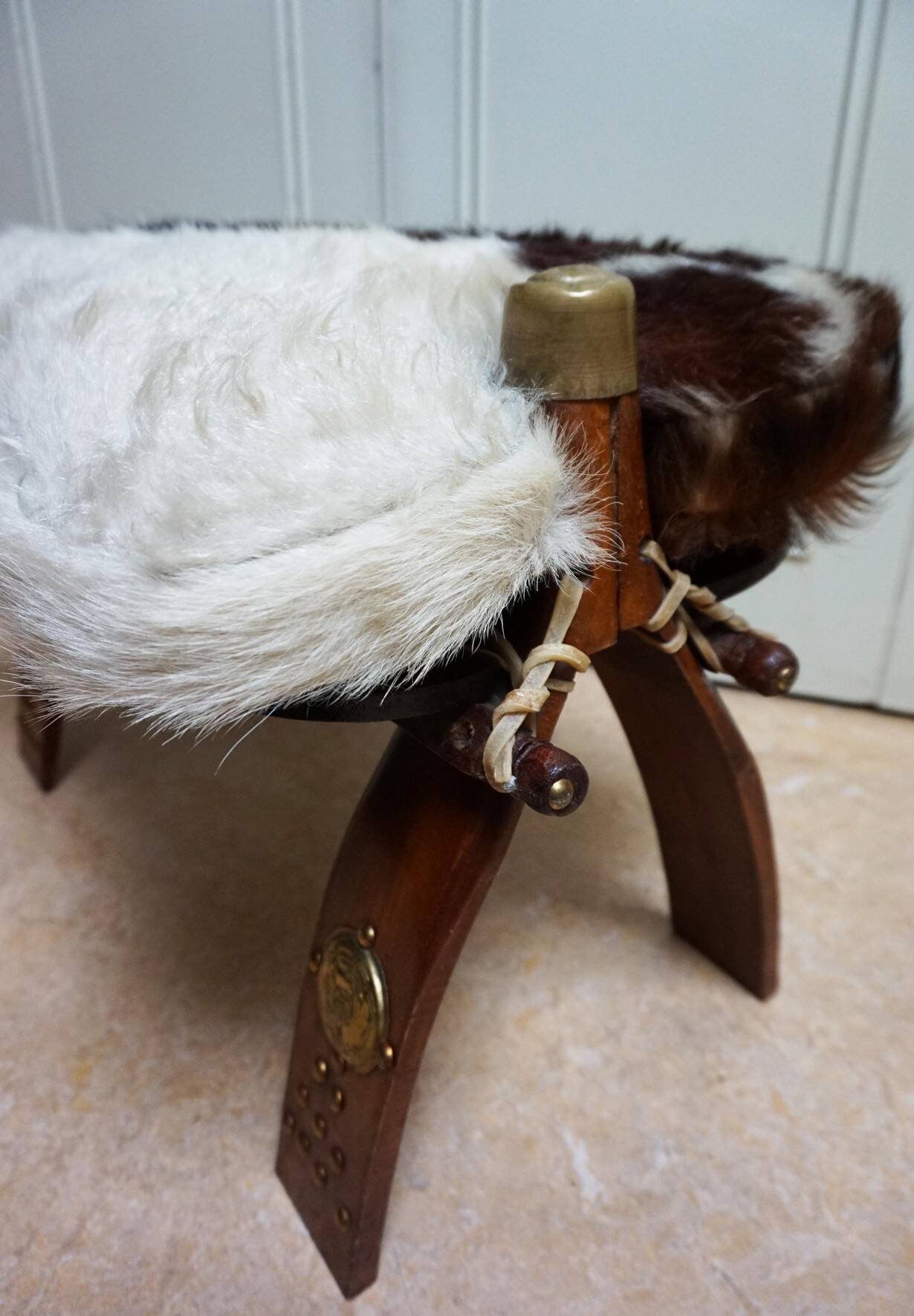 Bedouin Camel Saddle & Hide Stool Ottoman 1970s