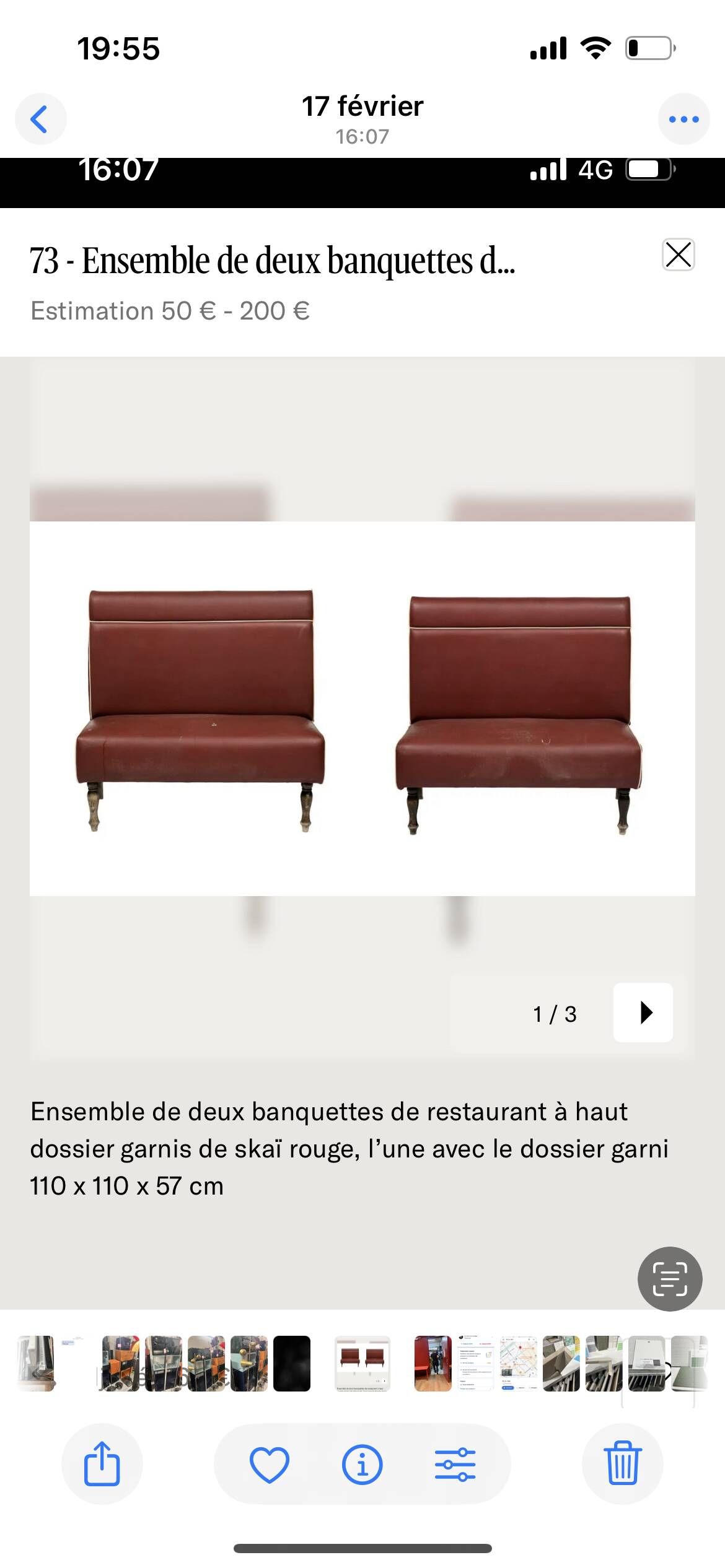 Restaurant-style bench in Bordeaux faux leather.