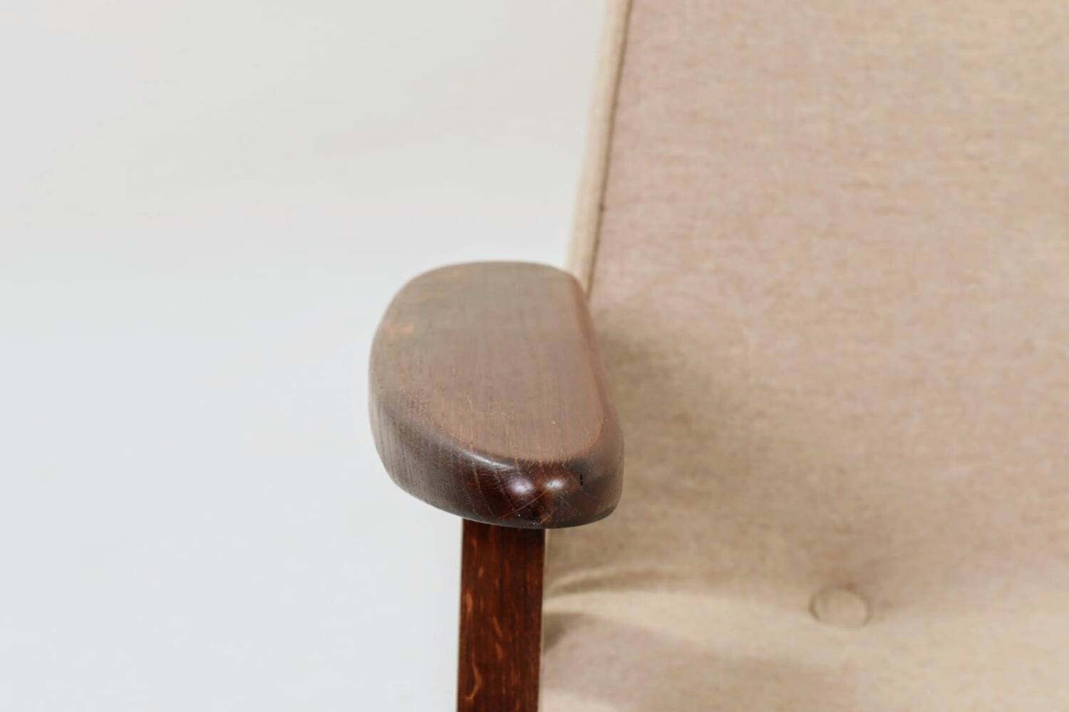 Vintage pair armchair, oak wood, wool upholstery, fully refurbished