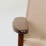 Vintage pair armchair, oak wood, wool upholstery, fully refurbished