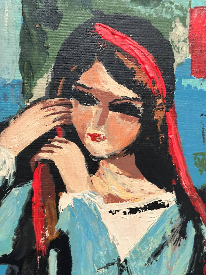 Original Swedish Oil on Canvas - "Portrait of a Young Woman" by M. Costa - Signed - Vintage and Framed - 82.5 × 67.3 cm