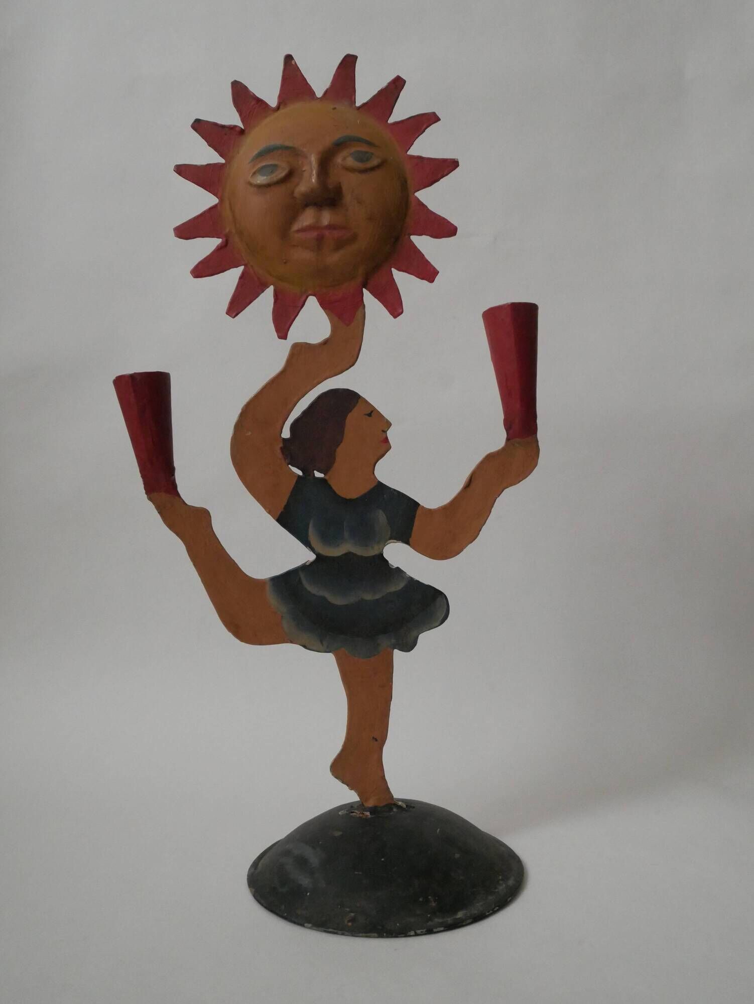 Vintage candelabra candlestick old candle holder in hand-painted metal Netherlands sun dancer