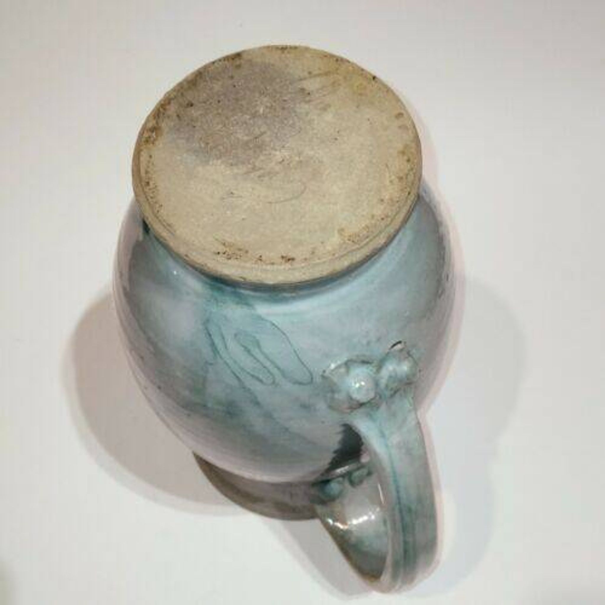 Red and grey glazed stoneware pitcher Signed Height 21 cm