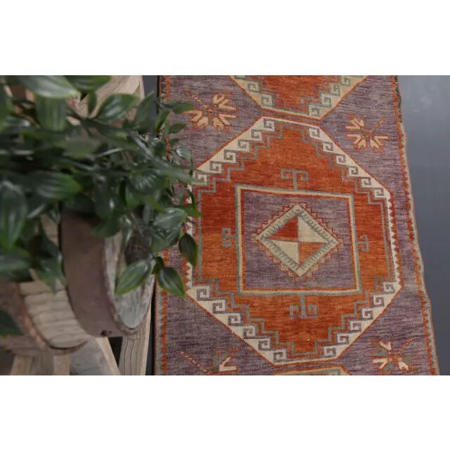 1970s Vintage Turkish Oushak Diamond Wool Runner 90x351