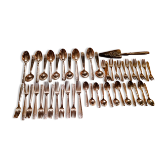 Silver metal cutlery set art deco goldsmith ATO 49 pieces