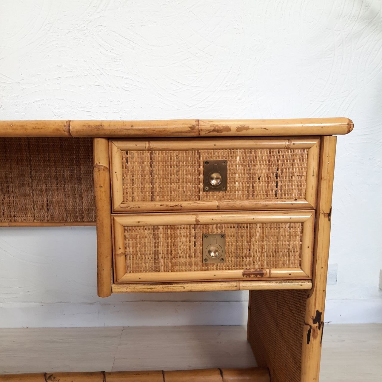 Pair of wicker and bamboo desks, Dal Vera, vintage