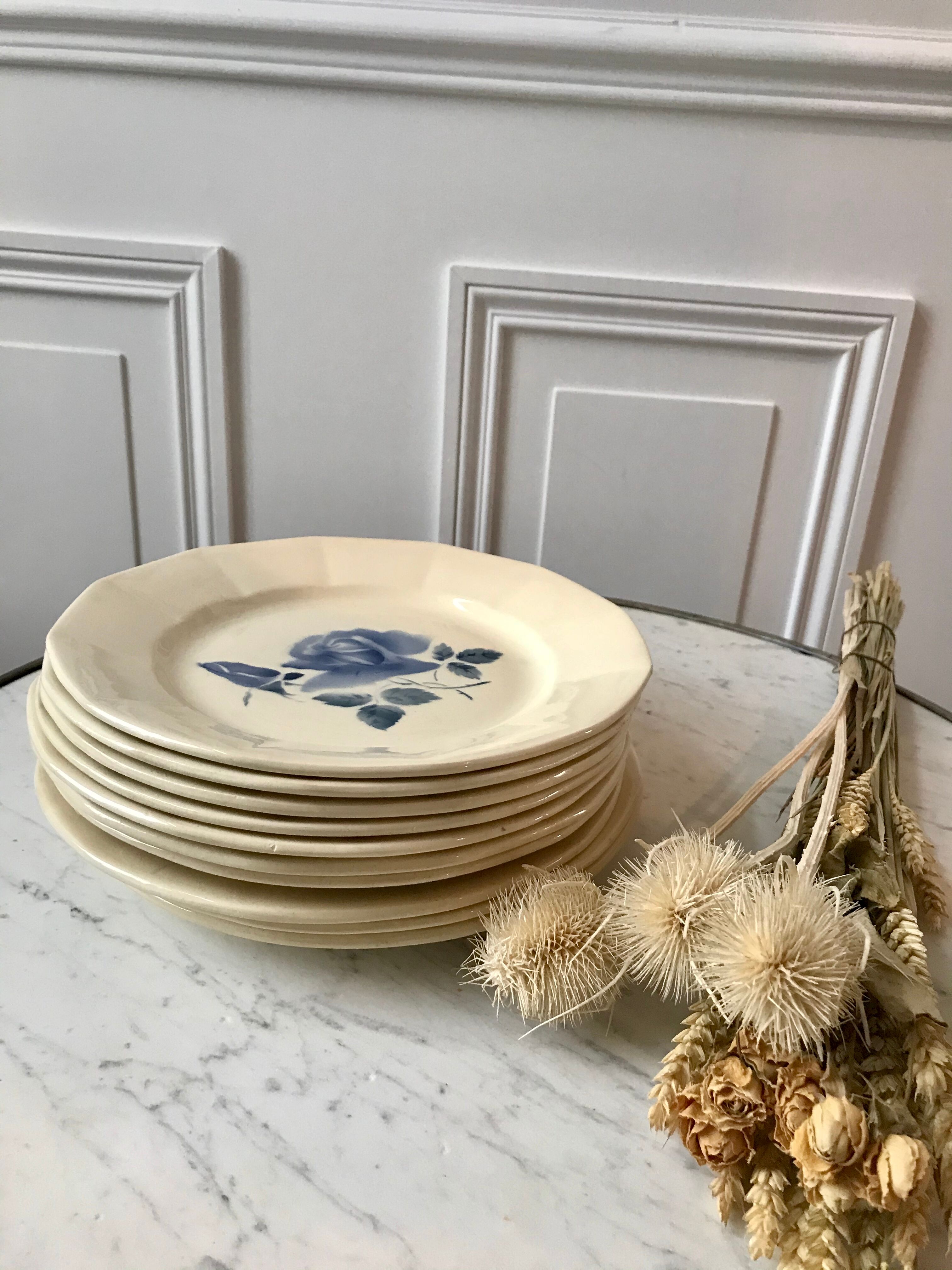 Lot of 10 plates Digoin Sarreguemines flower