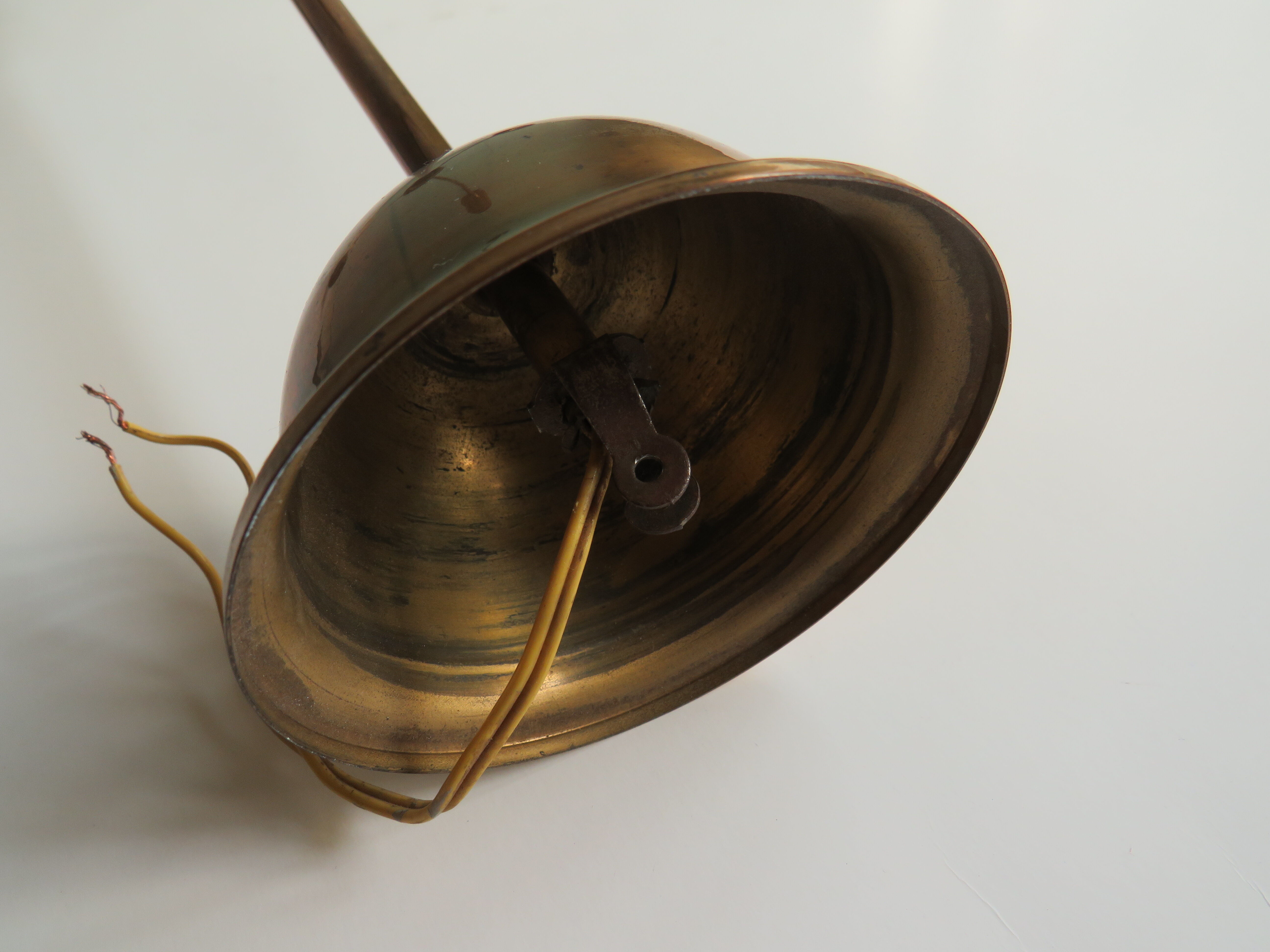 Scandinavian 3-arm chandelier, teak, brass and 1960 glass