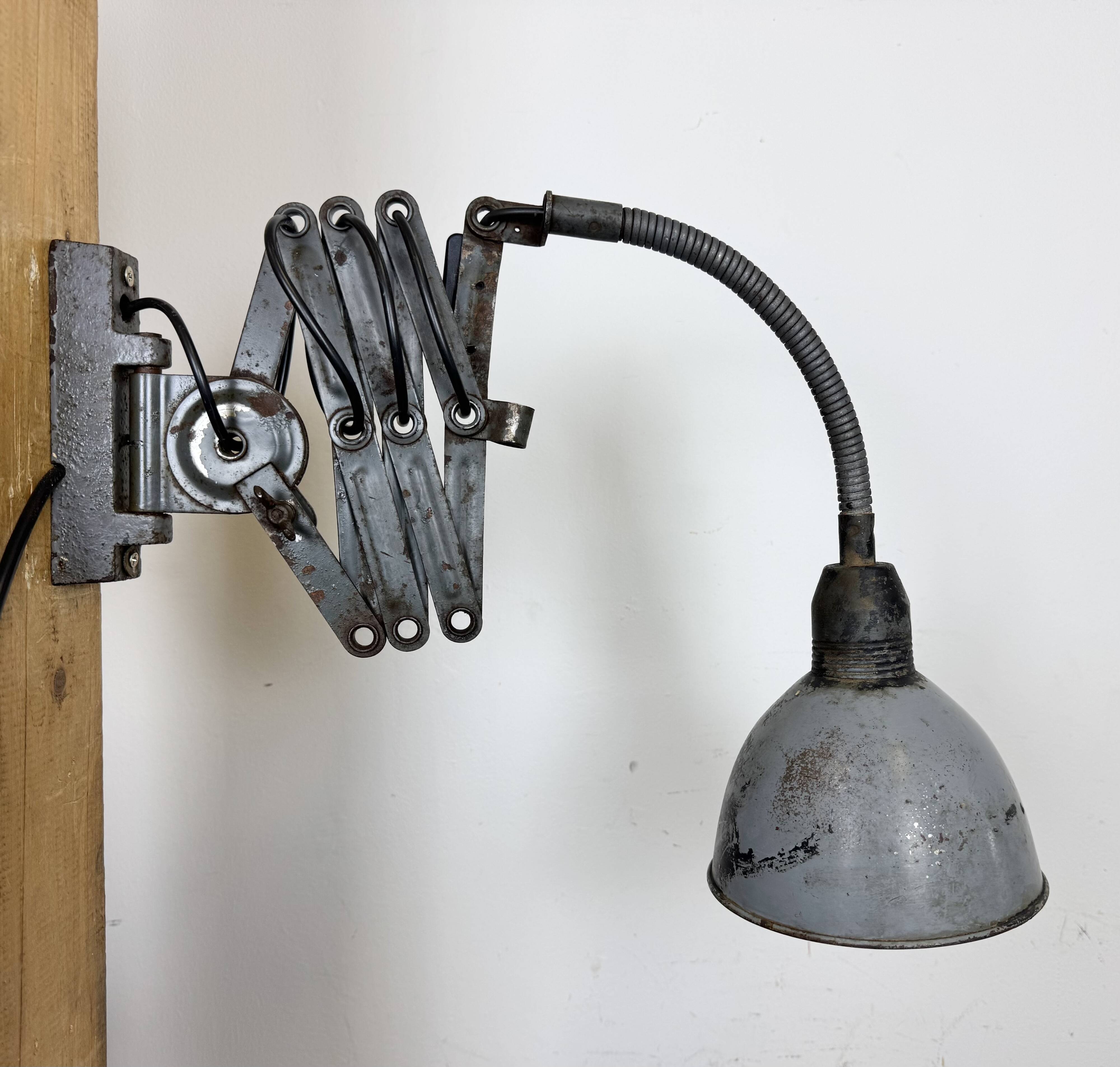 Grey Industrial Scissor Wall Lamp from Elektroinstala, 1960s