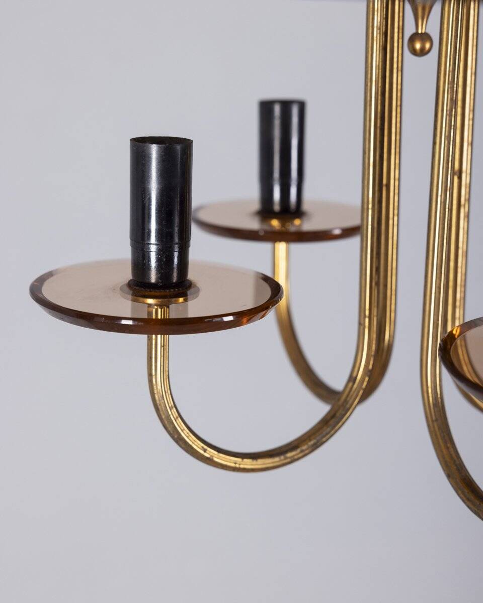 Vintage 1950s Italian-design brass and pink glass chandelier