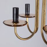 Vintage 1950s Italian-design brass and pink glass chandelier