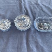 Lot consisting of 3 glassware, lavender blue, two jars with lids and a pocket emptier, vintage