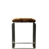 Designer bar stool in plexiglass, chrome & leopard velvet, Hollis 1970