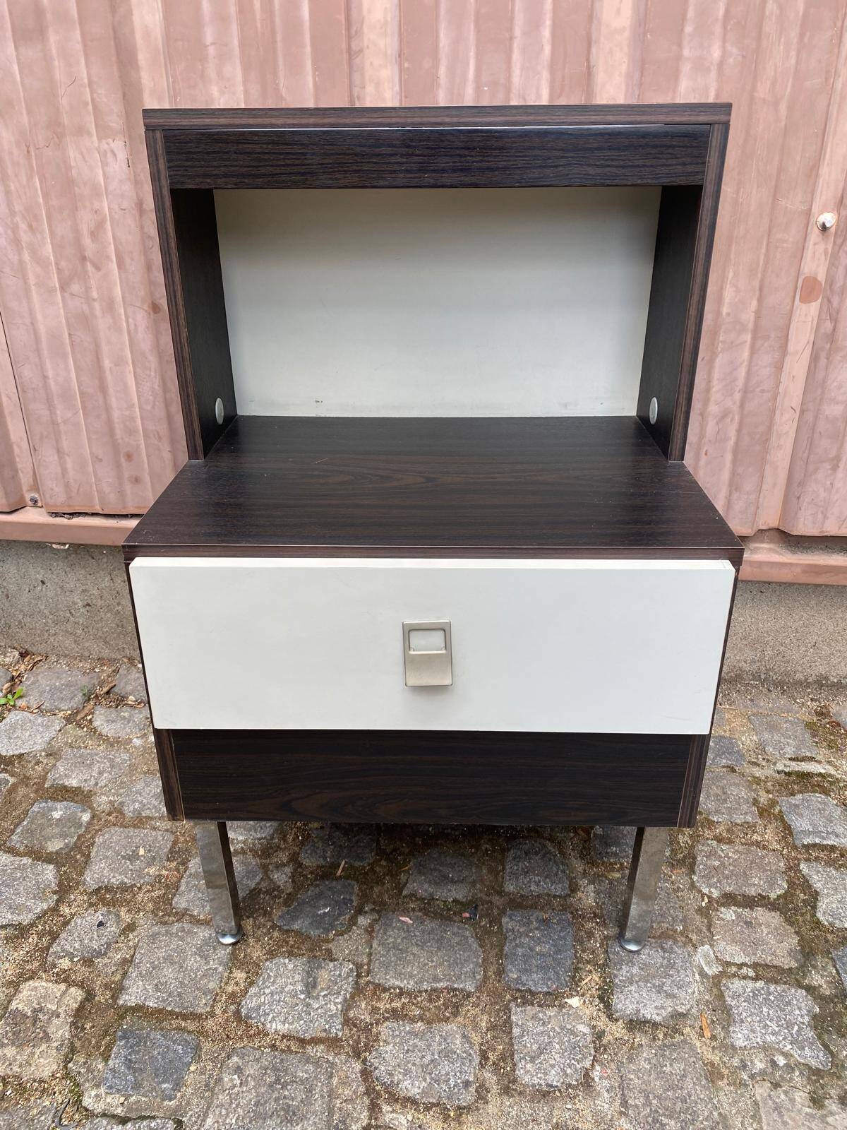 Vintage 70s bedside table with integrated lighting & chrome legs Space Age 1