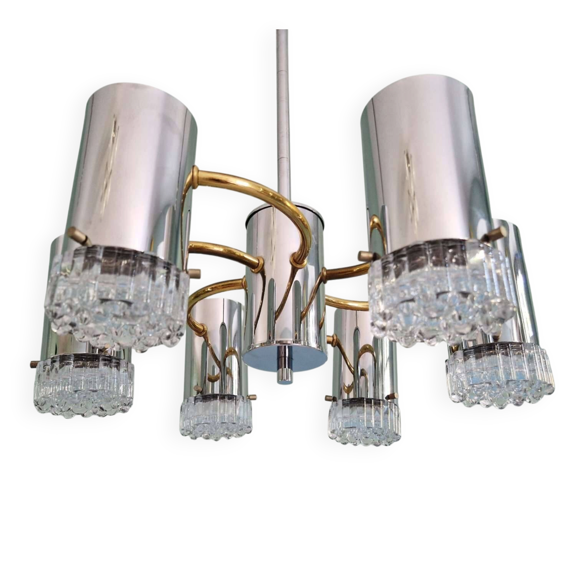 Chrome and brass Space Age chandelier, 1970s.