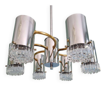 Chrome and brass Space Age chandelier, 1970s.