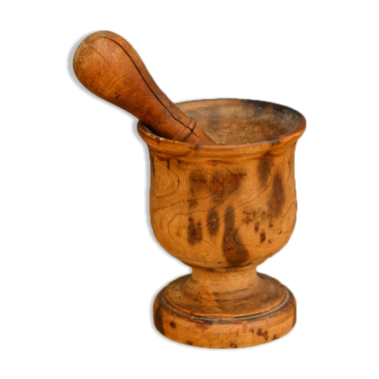 Ancient mortar and pestle, solid wood