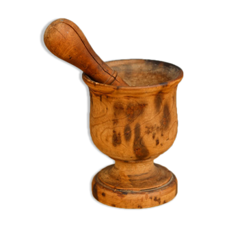 Mortier et pilon anciens, bois massif