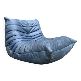 Vrai Togo Ligne Roset, 100 % authentique, cuir d’origine petrole bleu, très beau état