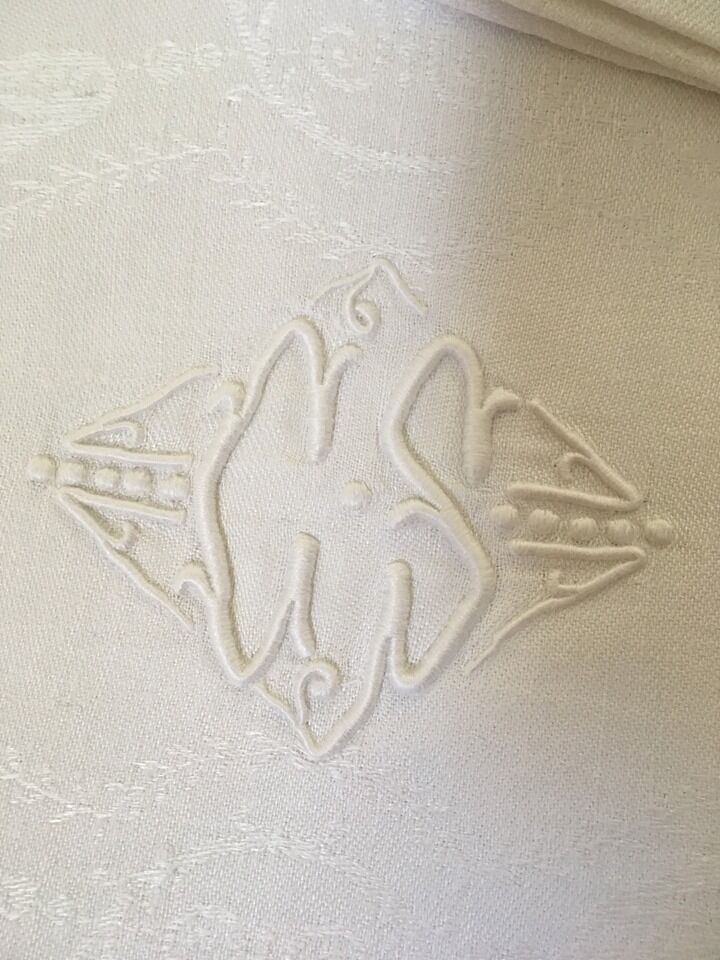 Eight damask towels, C S monogram in the center