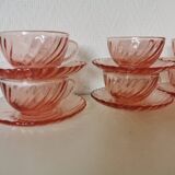 set of 6 pink glass coffee cups and saucers, rosaline