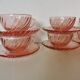set of 6 pink glass coffee cups and saucers, rosaline