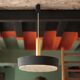 Jean Gandelin suspension in black lacquered sheet metal, white metal, brass, and diffuser in Cristalux/etched Plexiglas.