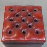 Red cow leather square chesterfield ottoman/storage pouf