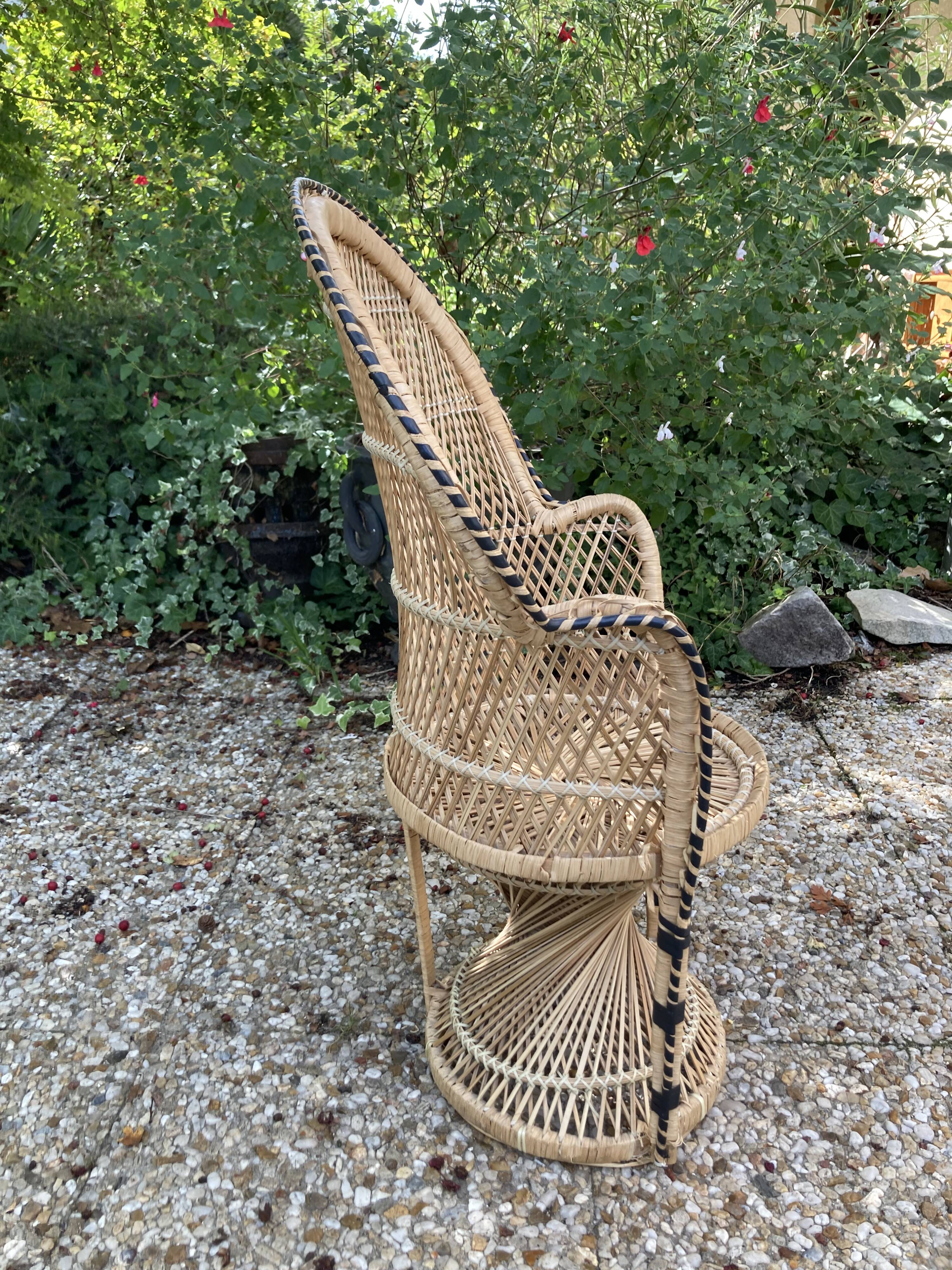 Set of 3 vintage rattan armchairs