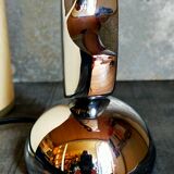 Modernist lamp chromed metal 70s, beige canvas lampshade