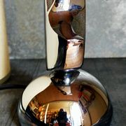 Modernist lamp chromed metal 70s, beige canvas lampshade