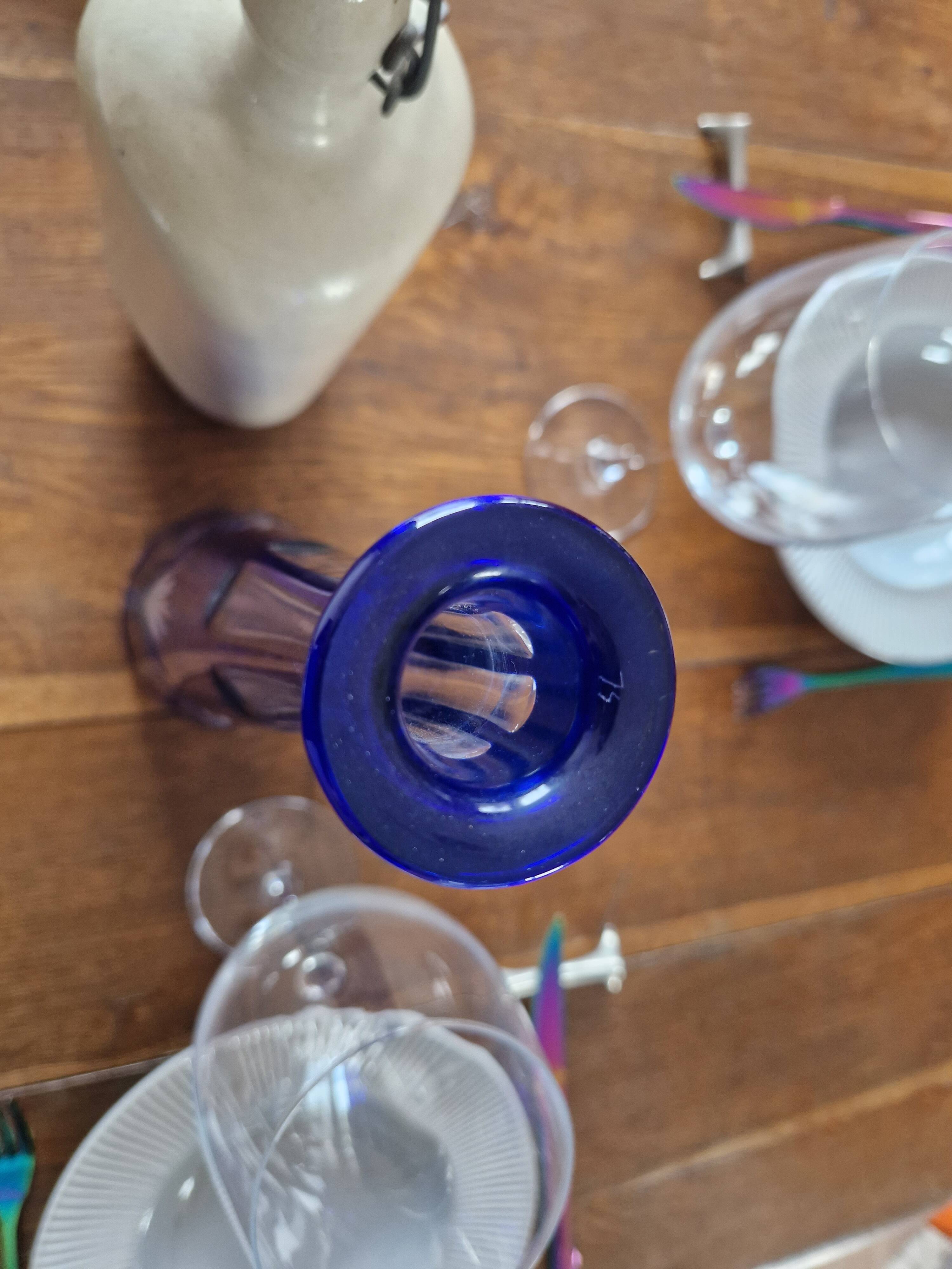 Vintage blue cut crystal bud vase - bohemian craft charm