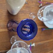 Vintage blue cut crystal bud vase - bohemian craft charm