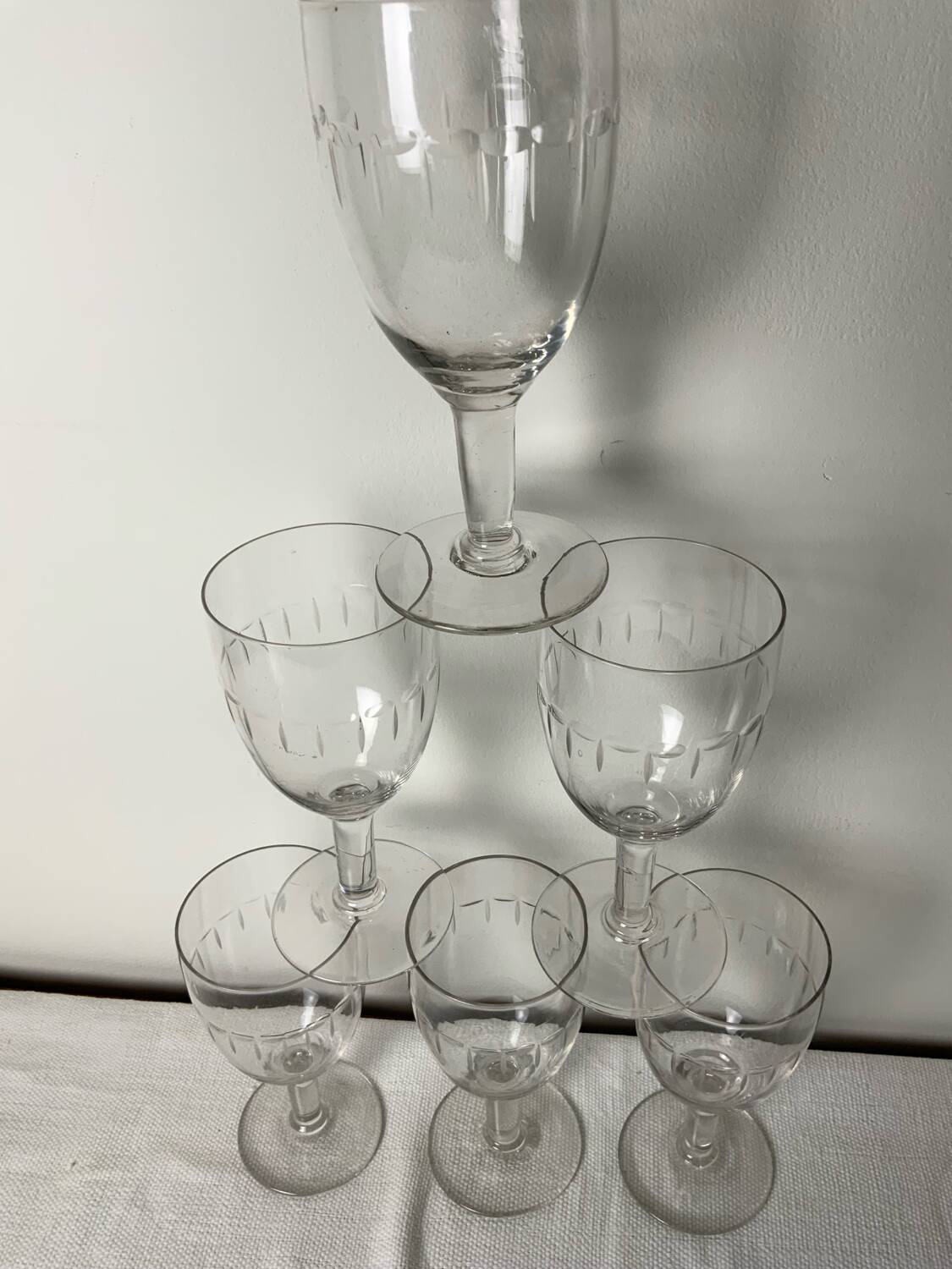 6 antique stemmed glasses