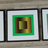 Vintage Optical Art Triptych - Victor Vasarely - Frames 40x40cm