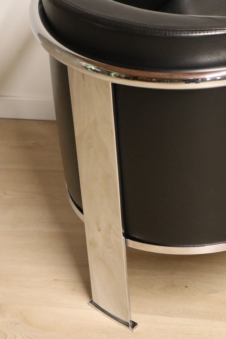 Pair of armchairs in synthetic leather and chromed metal, 1970