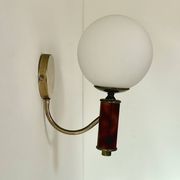 Vintage wooden, brass, and opaline wall light, France, 1970.
