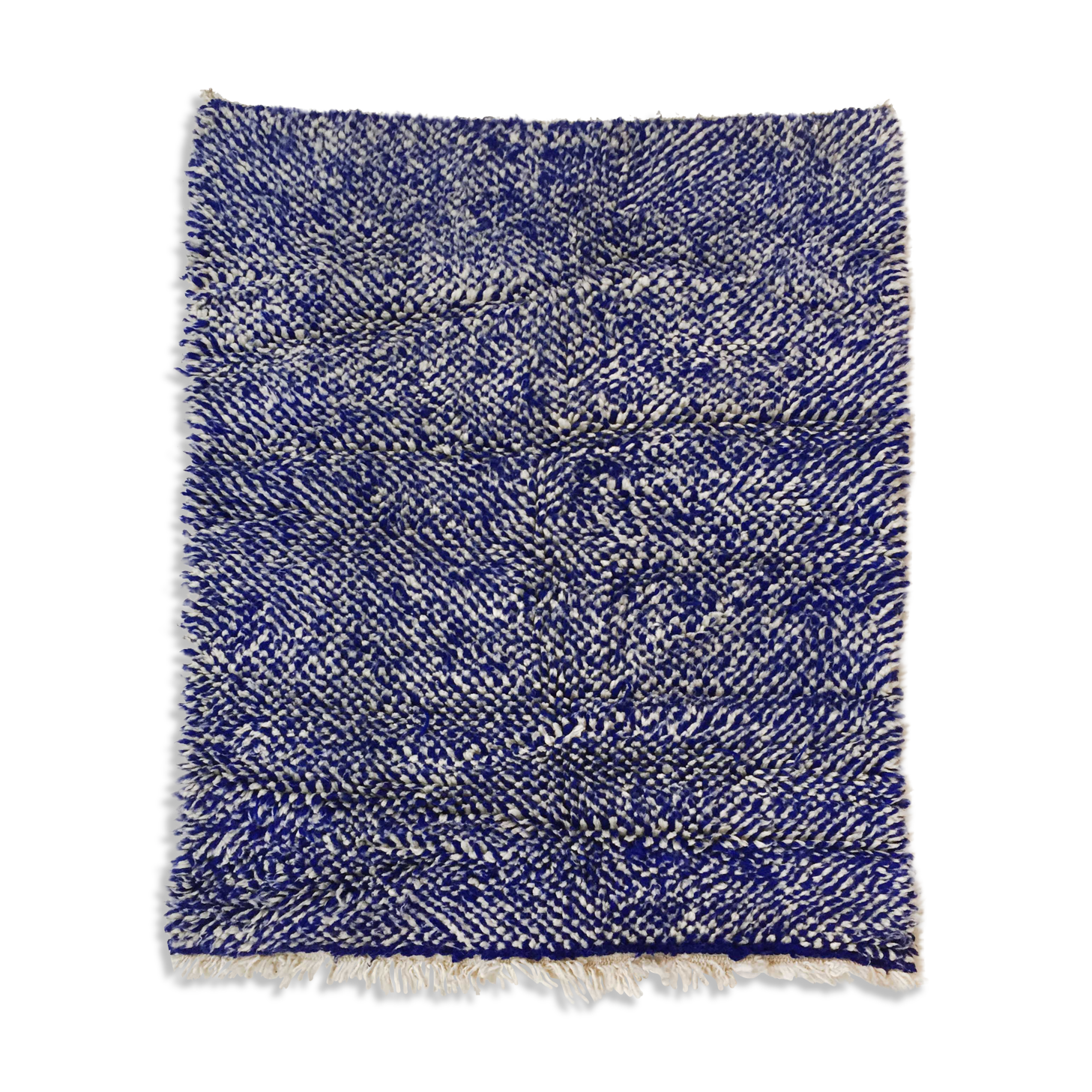 Moroccan Berber carpet Beni Ouarain ecru speckled blue majorelle 145x118cm