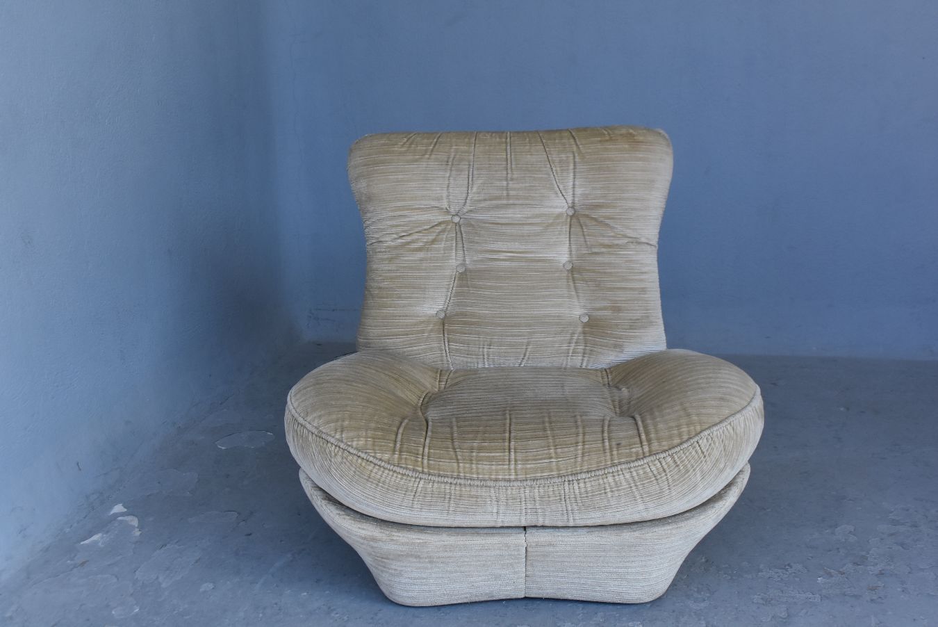Salon baquet en velours beige vintage années 70