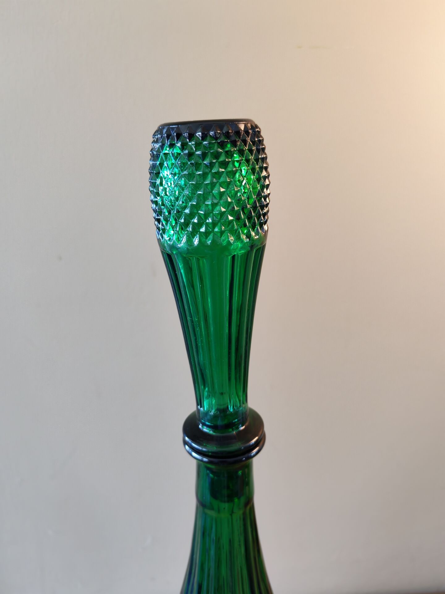 Large vintage Empoli carafe from Italy in green glass.