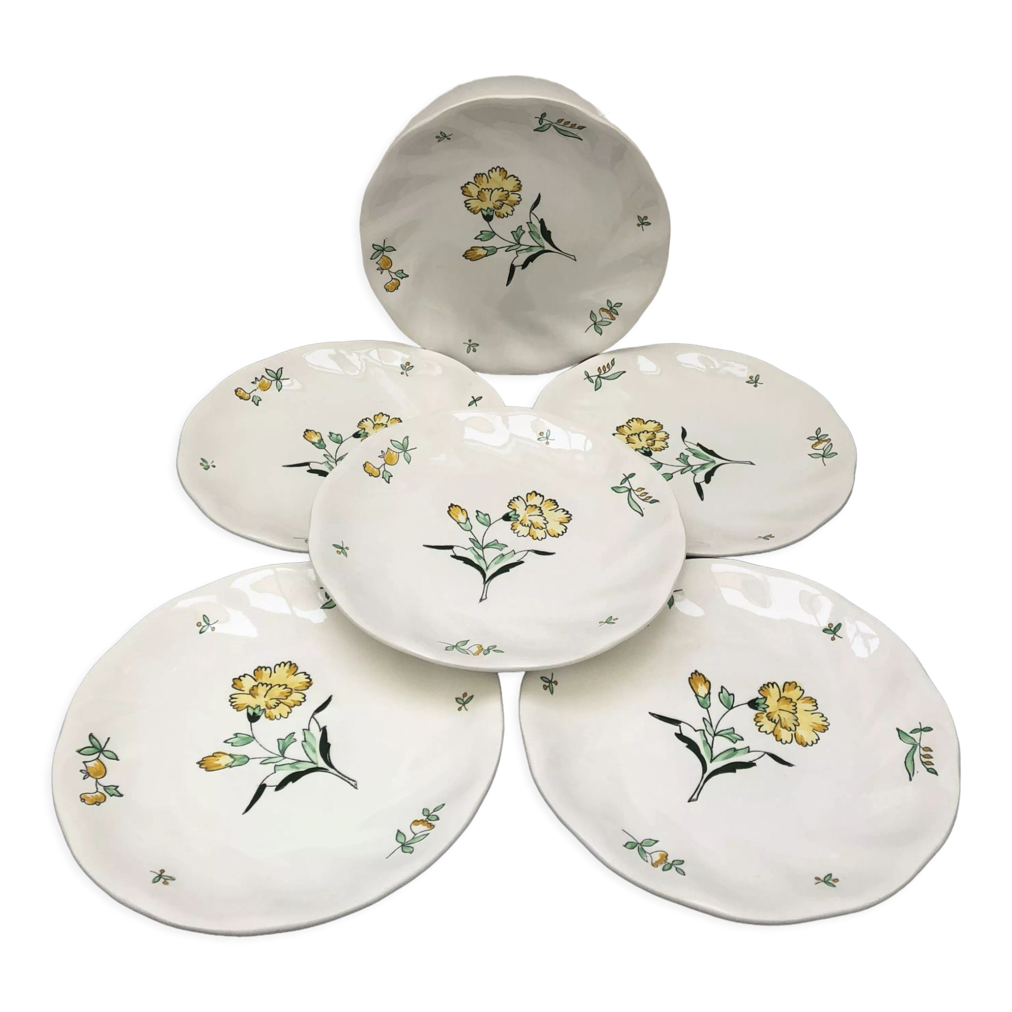 Lots of 6 flat plates model embrun, with floral motifs. Stamped Salins France