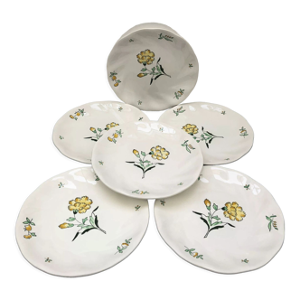 Lots of 6 flat plates model embrun, with floral motifs. Stamped Salins France