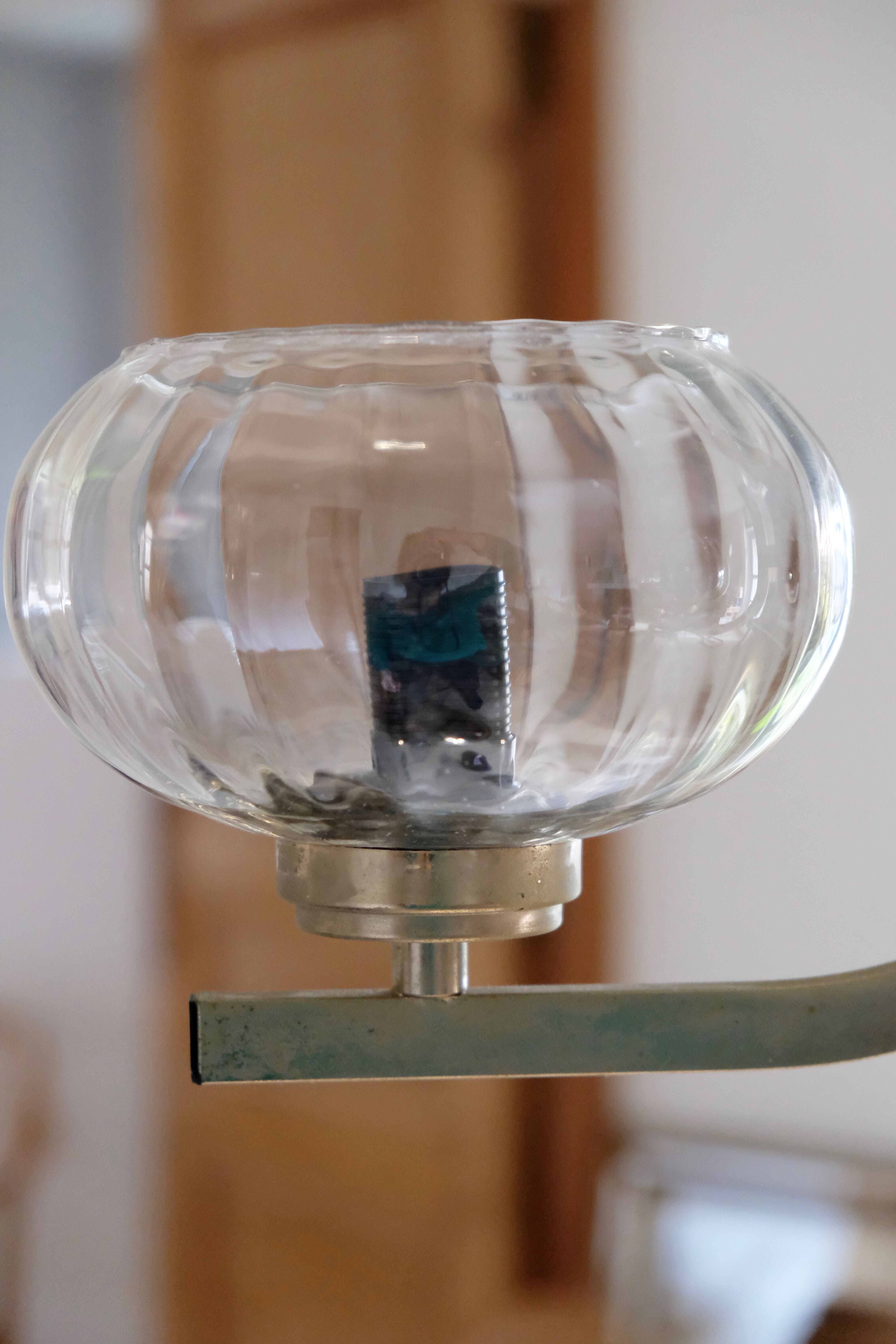 Smoky glass, brass and steel ceiling light