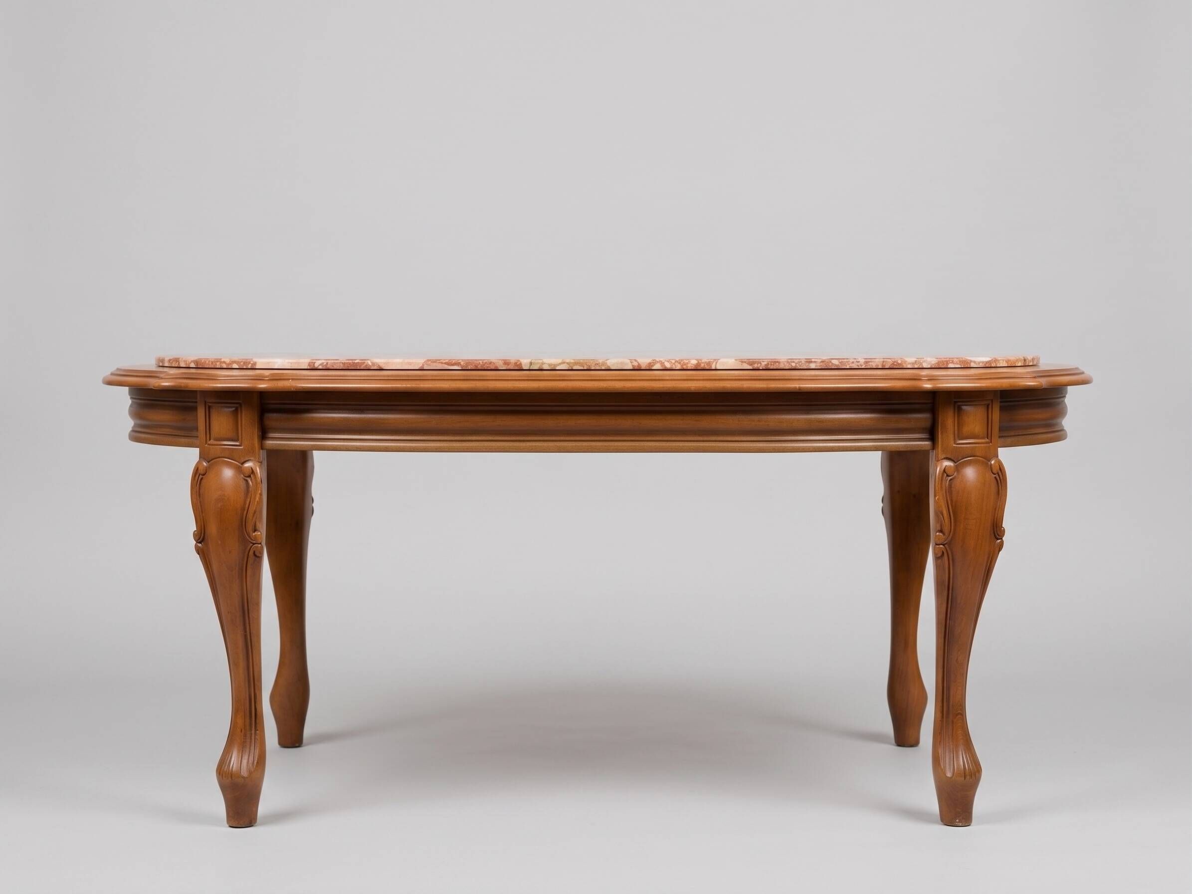 Coffee table with a stone top.