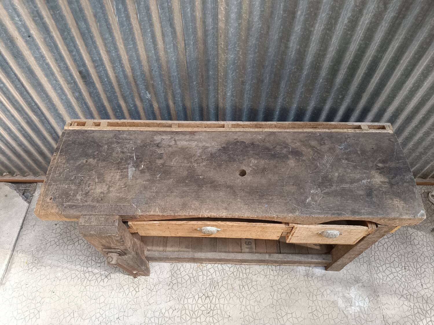 Vintage solid wood carpenter's workbench