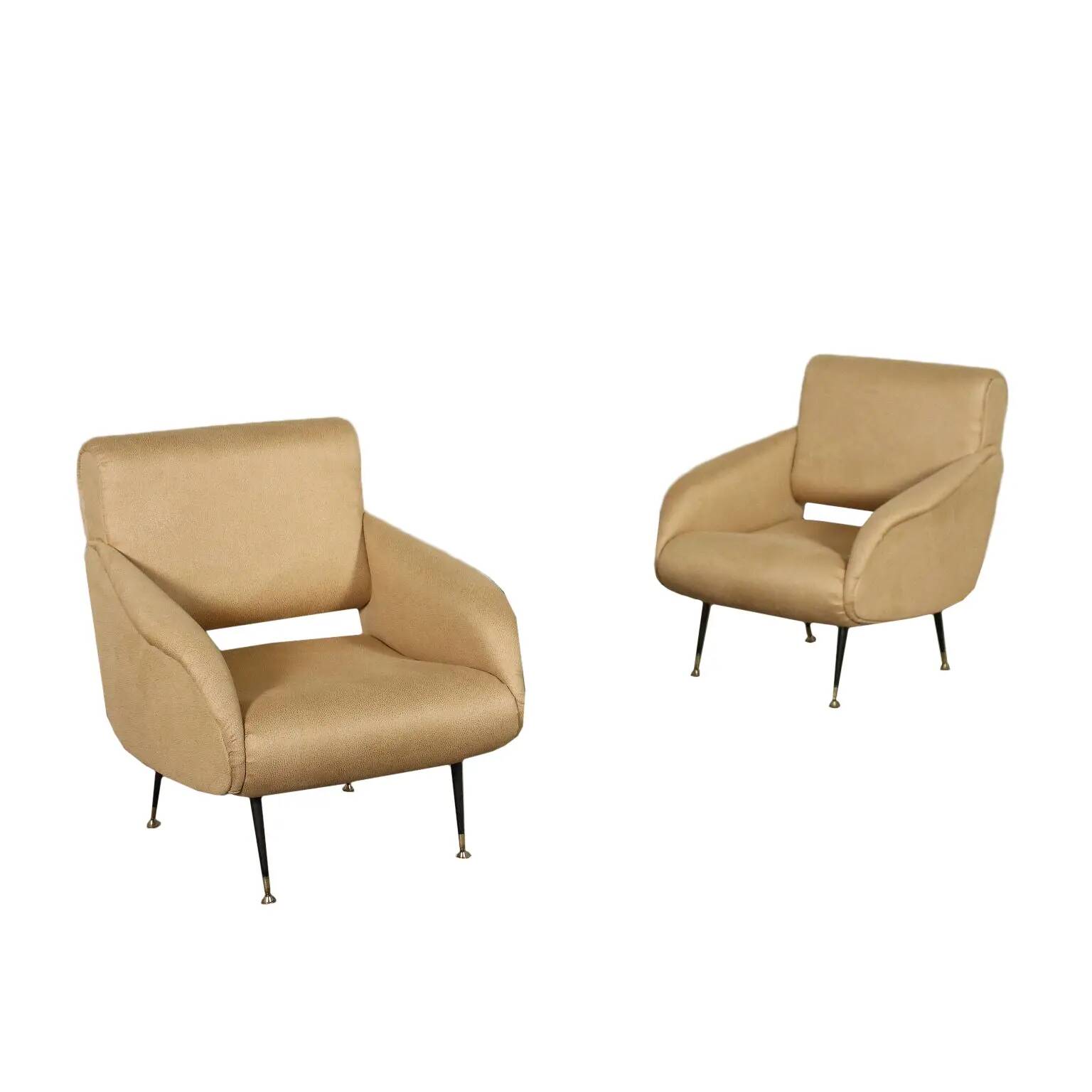 Pair of foam and faux leather armchairs, Italy, 1950s 1960s