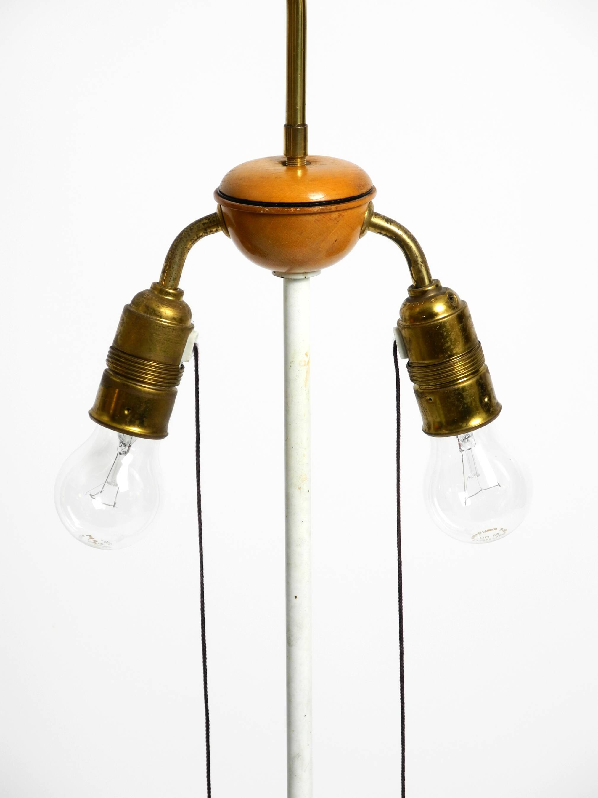 Mid Century Modern tripod walnut wood floor lamp with large fabric shade