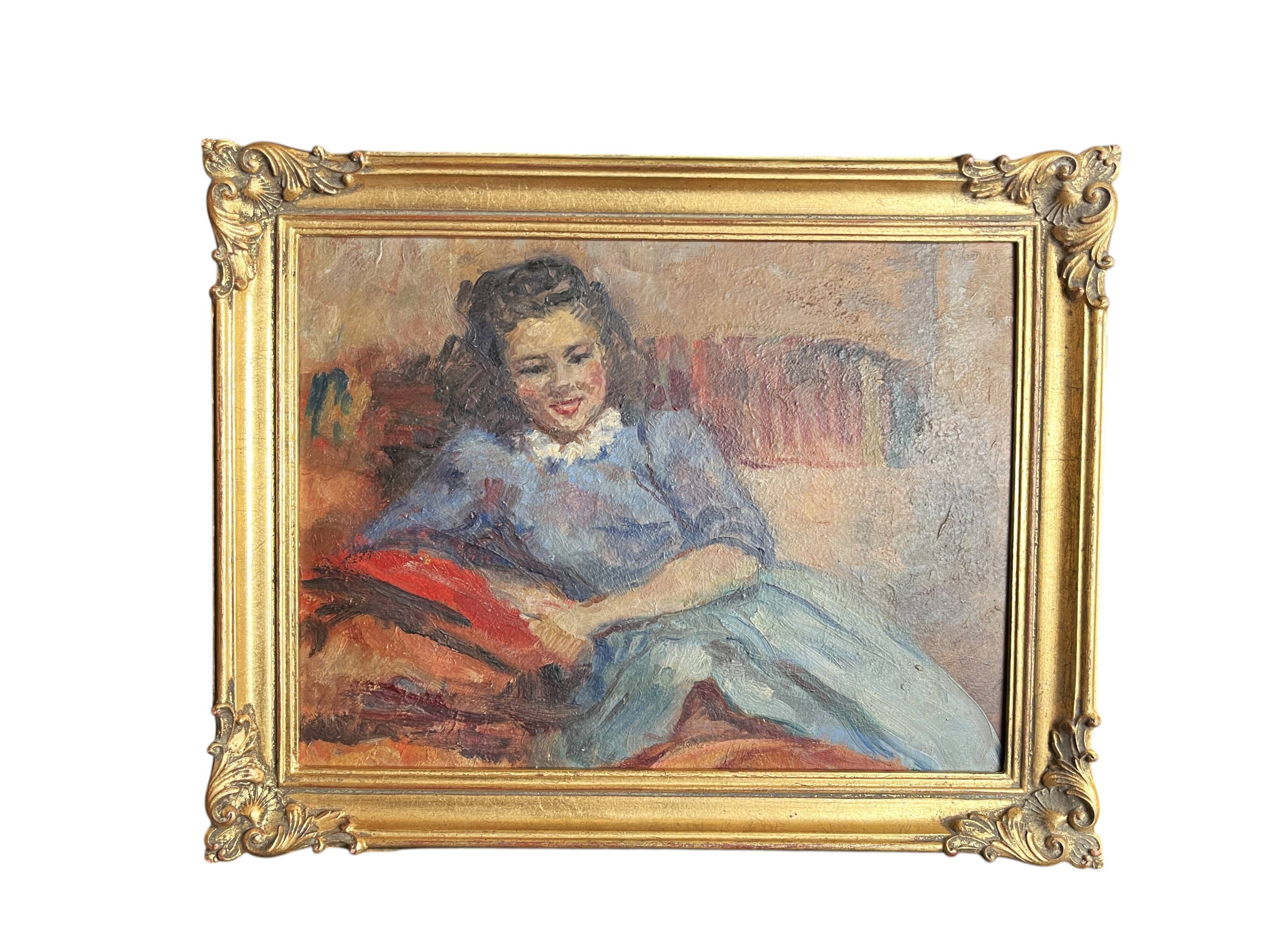 HSP portrait of a young woman seated, signed Lilly Véréa 20th century.